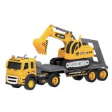 Camion cu platforma si Excavator, cu lumina si sunet, 1:12, Galben, ATU-089531, Oem