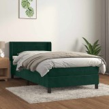 vidaXL Pat box spring cu saltea, verde &icirc;nchis, 100x200 cm, catifea 3131006