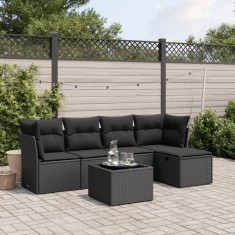 Set mobilier de grădină cu perne, 6 piese, negru, poliratan foto