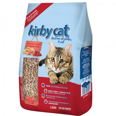 Hrana uscata pentru pisici Kirby pasare si vita 1.5 Kg foto