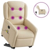 Cumpara ieftin Fotoliu electric de masaj rabatabil cu ridicare, crem, textil