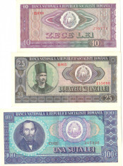 SV * Romania LOT RSR 10 - 25 - 100 LEI 1966 XF+ / -UNC foto