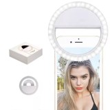 Lampa Portabila Selfie Ring Light EMC ONSHOP&reg;, Mini LED Circular pt Telefon, Tableta, Laptop, Clip-On, Incarcare USB, 3 Trepte de Luminozitate, Alb