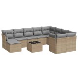 Set canapele de gradina cu perne, 11 piese, bej, poliratan