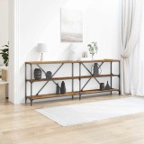 vidaXL Masă consolă, lemn vechi, 200x30x75 cm, lemn prelucrat și oțel