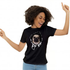 Tricou personalizat dama "PUG MOPS", Negru, Marime XL