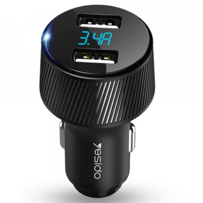 Incarcator Auto Yesido Y31 Display, 18W, 3A, 2 x USB-A, Negru foto