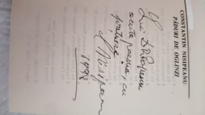 PĂDURI DE OGLINZI-CONSTANTIN NISIPEANU CU DEDICAȚIE ȘI SEMNATURA CĂTRE D. R. POPESCU-1998-AA. foto