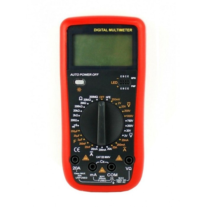 Multimetru Digital Profesional 9208N , Carcasa Antisoc , Senzor Temperatura , Premium Quality , Rosu