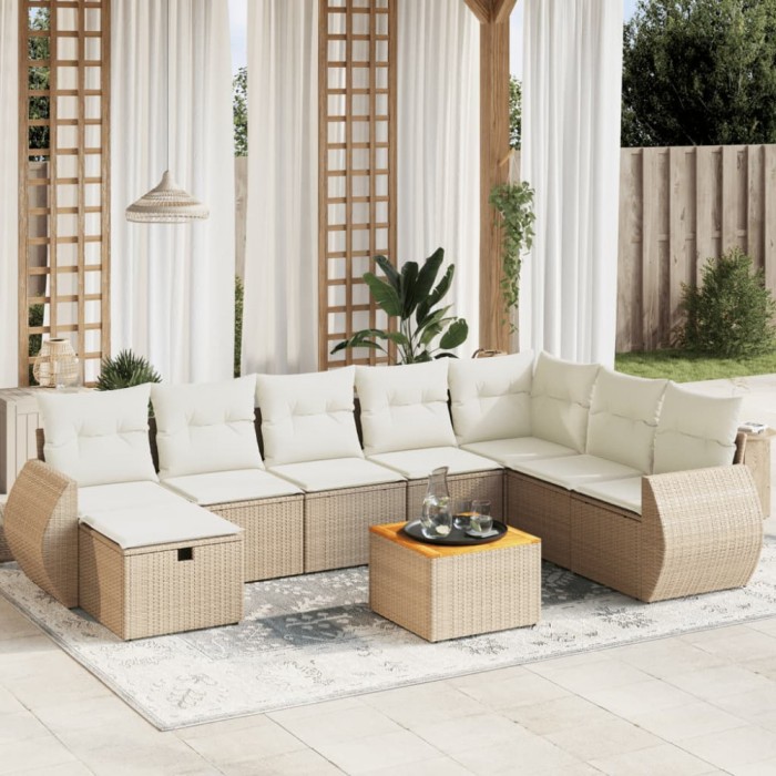 vidaXL Set canapele de grădină, 9 piese, cu perne, bej, poliratan