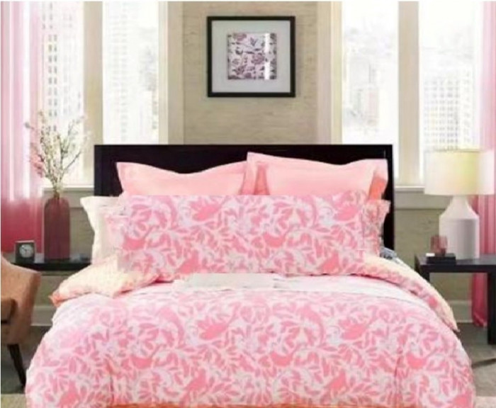 Lenjerie de pat matrimonial cu husa elastic pat si fata perna dreptunghiulara, Kendall, bumbac mercerizat, multicolor