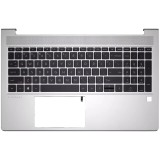 Carcasa superioara cu tastatura palmrest compatibila Laptop, HP, ProBook 450 G8, 455 G8, N17712-001, E4BX8QTA00H0, E4BX8QTA01U0, iluminata, argintie,
