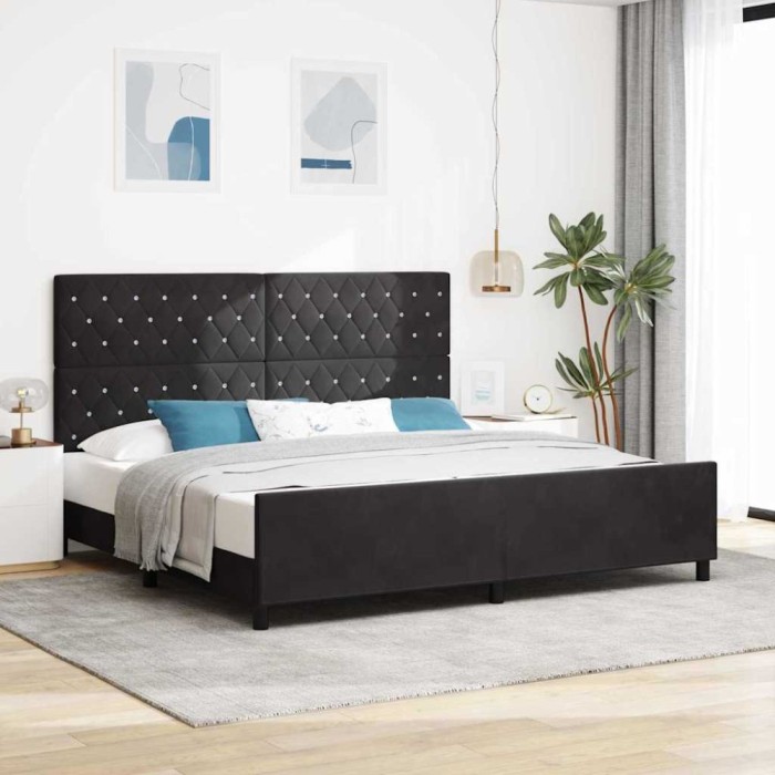 vidaXL Cadru de pat cu headboard Negru 200 x 200 cm Catifea