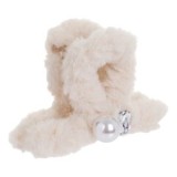 Clamă de păr cu blană artificială ecru, mărgea albă și piatră, 9.5 cm, CMCLASS