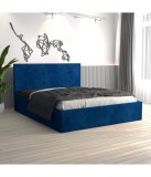 Pat Tapitat Filip Albastru + Saltea Lux Ortopedica 180x200cm