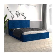 Pat Tapitat Filip Albastru + Saltea Lux Ortopedica 180x200cm