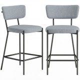 HOMCOM Set de 2 Scaune de Bar cu Spătar și Tapițate, Scaune &Icirc;nalte din Material Textil cu Bară pentru Sprijinirea Picioarelor și Structură Metalică, U