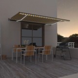 Cumpara ieftin Copertină automată cu LED&amp;senzor v&acirc;nt, galben/alb, 500x350 cm