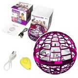 Minge rotativa zburatoare Flynova cu LED, roz, control manual, 10 cm, Lean 24968