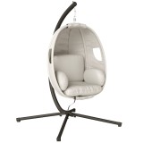 Outsunny Fotoliu suspendat cu cadru, coș pliabil cu pernă groasă, &icirc;nălțime reglabilă, centură de siguranță p&acirc;nă la 120 kg | Aosom Romania