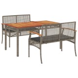 Set mobilier de gradina cu perne, 3 piese, gri, poliratan