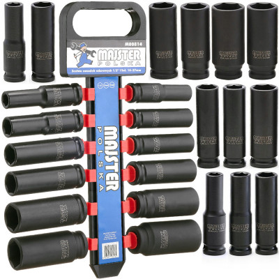 Set trusa chei tubulare impact lungi &amp;frac12; 12 piese 10-27mm intarite, pistol impact (M00814) foto