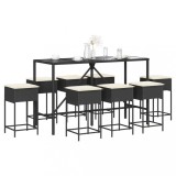 Set mobilier bar de gradina cu perne, 9 piese, negru, poliratan GartenMobel Dekor, vidaXL