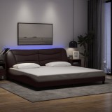 VidaXL Cadru de pat cu lumini LED, maro &icirc;nchis, 200x200 cm, textil