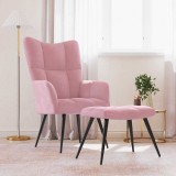 VidaXL Scaun de relaxare cu taburet, roz, catifea