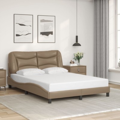 vidaXL Cadru de pat cu tăblie, cappuccino, 140x190 cm, piele ecologică 3207999 foto