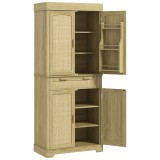 HOMCOM Dulap Bucătărie 76&times;40&times;183 cm cu 2 Uși și Sertar, Rafturi Condimente, Stejar | Aosom Romania