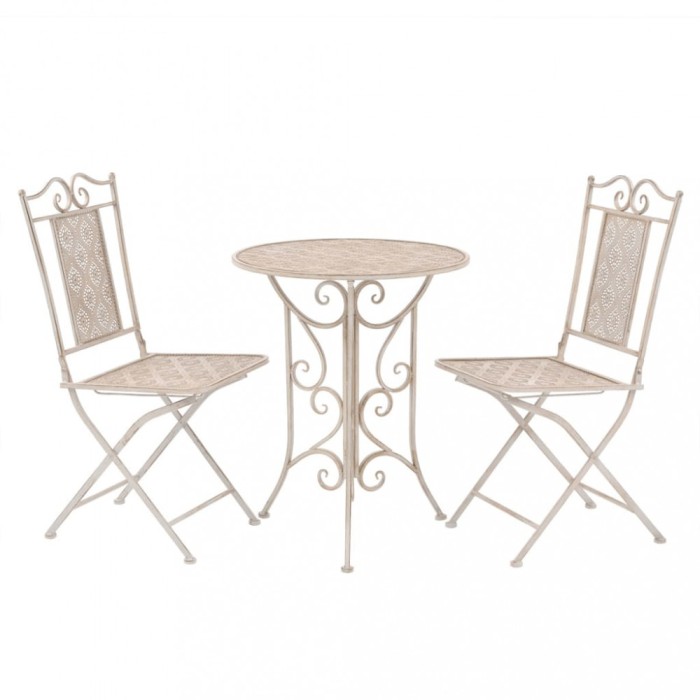 vidaXL Set mobilier de bistro, 3 piese, alb, oțel