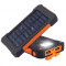 Baterie portabila AKASHI, 2XUSB, waterproof IPX4, panou solar, lanterna, 8000mAh, Black/Orange