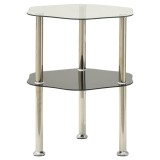 Masa Laterala Gossi 2 Niveluri Sticla Transparent/Negru 38x38x50cm, Cadru Metalic, Masuta Cafea, Suport Bauturi