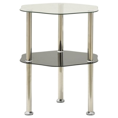 vidaXL Masă laterală 2 niveluri transparent/negru 38x38x50 cm sticlă 322791 foto