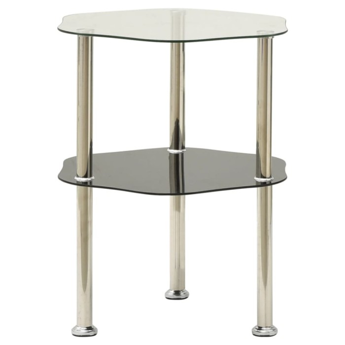 vidaXL Masă laterală 2 niveluri transparent/negru 38x38x50 cm sticlă 322791