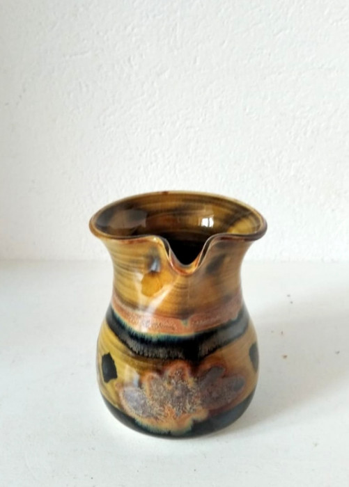 Vaza ceramica canita carafa cu cioc fara toarta studio art handmade semnata 9cm