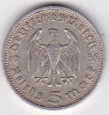 GERMANIA 5 Mark marci 1935 A