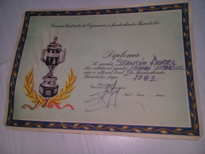 Diploma Veche SPARTACHIADA 1982 Scoala Militara de Ofiteri Activi Mihai Viteazu foto
