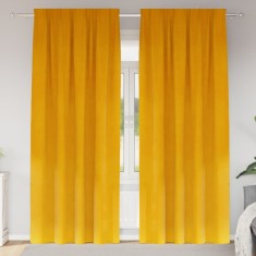 vidaXL Perdele cu perdele 2 pcs galben muștar 140 x 225 cm Catifea