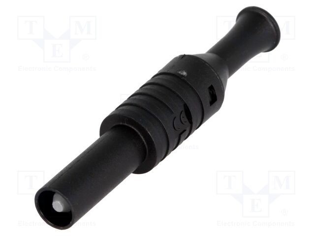 Conector banană 4mm 36A 1kVAC negru cu izolație 63mm ELECTRO-PJP