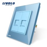Cumpara ieftin Priza dubla telefon si internet Livolo cu rama din sticla albastra