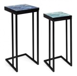 Set 2 masute cu cadru din fier negru si blat mdf Reef 28 cm x 28 cm x 66 h; 33 cm x 33 cm x 74 h