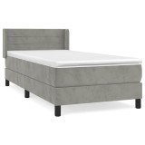 Cumpara ieftin Pat box spring cu saltea, gri deschis, 90x200 cm, catifea