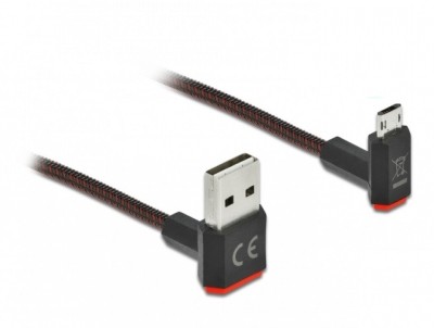 Cablu EASY-USB 2.0 la micro-B EASY-USB unghi sus/jos 2m textil, Delock 85268 foto