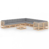 Cumpara ieftin Set mobilier grădină cu perne, 11 piese, lemn masiv de pin