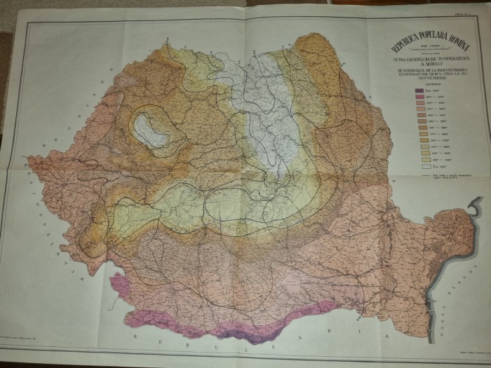 harta republicii populare romane - suma gradelor de temperatura a aerului - 1960