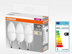 Set de 3x bec Led Osram, LED BASE CLASSIC B, E14, 5.7W (40W), 220-240 V, lumina calda (2700K), 470 lumeni, durata de viata 10.000 ore, clasa energetic foto