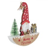 Decorațiune Crăciun Lemn, Suport Semicerc, Gnome, Cadou Glitter Bej șampanie, Brad Verde, 18cm, Oem