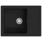 Cumpara ieftin Chiuveta de bucatarie cu orificiu de preaplin, negru, oval, granit